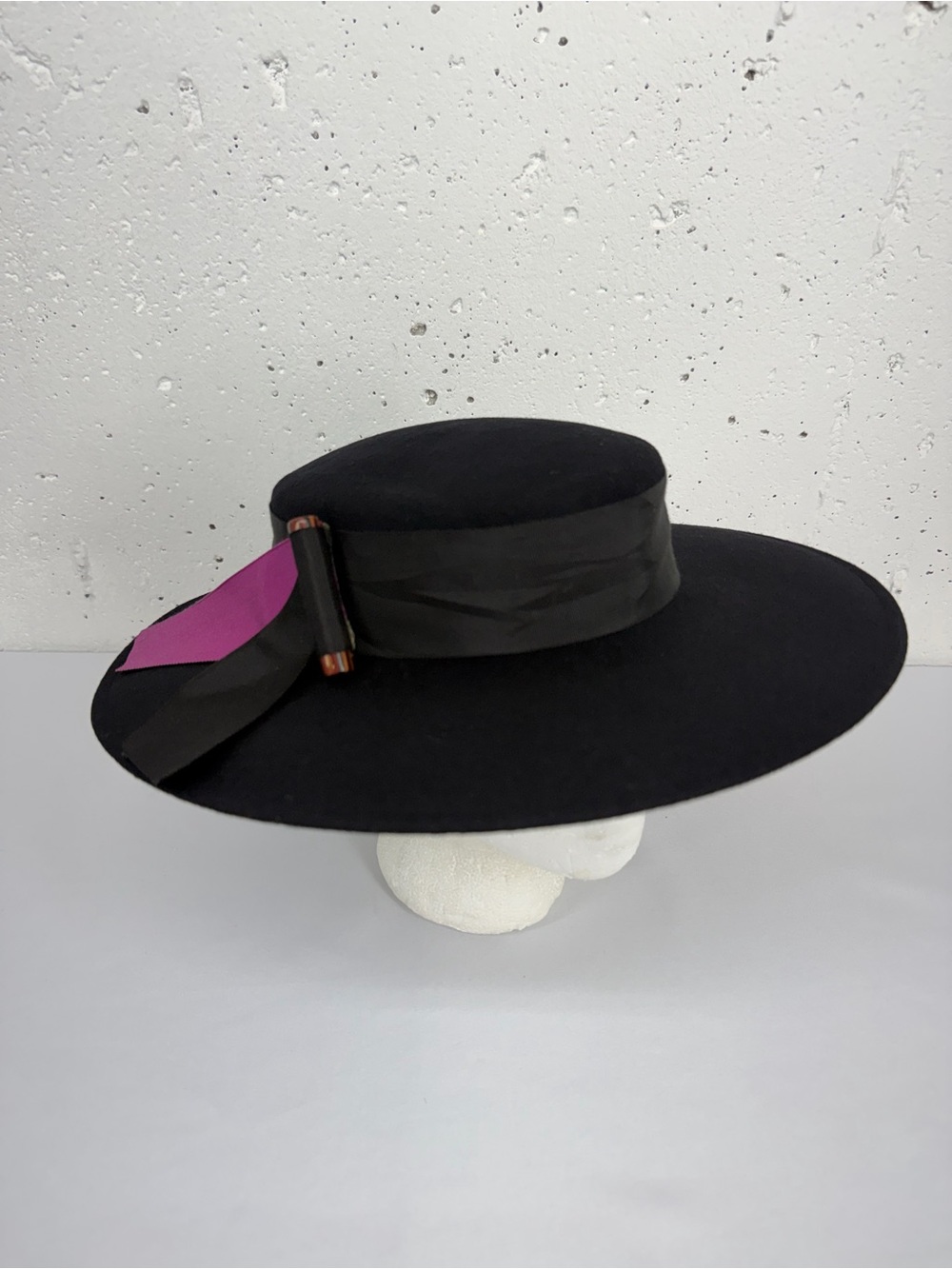 Vintage Bollman Sonni Black 100% Wool Hat Wide Brim Boater Hat
